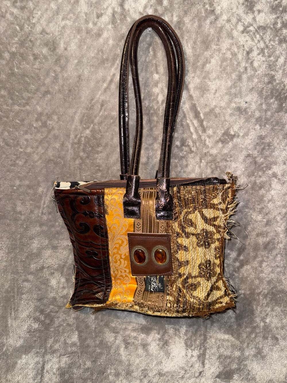 Kristine Accessories Bohemian Patchwork Fabric and Faux Leather Tote Bag